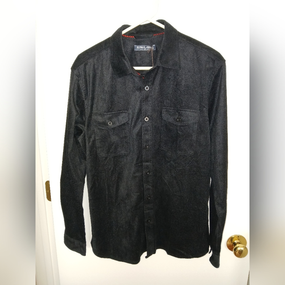 PJ Paul Jones Mens Black Corduroy Button Down Shirt, Size M